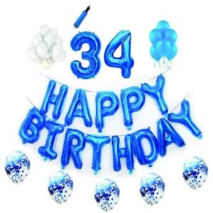 Set baloane Happy Birthday , pentru 34 ani, cifre 1 metru,Albastru