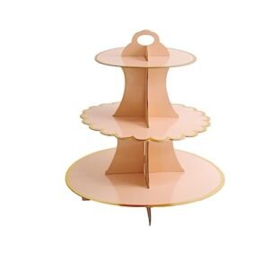 Etajera din carton pentru briose, 3 nivele, It's Party Time, Roz, 36 cm