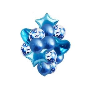 Set 14 Baloane mari AKU, Latex si folie, cu Confetti, Ideal pentru evenimente, petreceri, plaja si nisip, Albastru AK4522