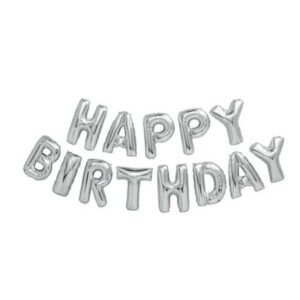 Ghirlanda baloane din folie - Happy Birthday, argintiu, 40 cm