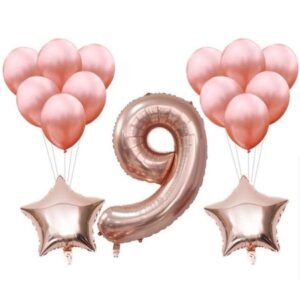 Set 15 Baloane, Aniversare 9 ani, latex + folii, Domi Party & Gifts