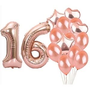 Set 16 Baloane, Aniversare 16 ani, latex + folii, Domi Party & Gifts, rose gold