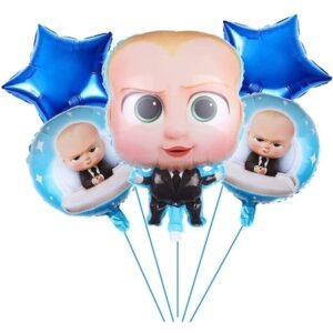 Set 5 baloane folie cu figurina Baby Boss 60 cm, albastru