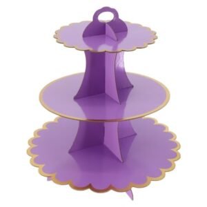 Etajera din carton pentru briose, 3 nivele, It's Party Time, Mov, 36 cm