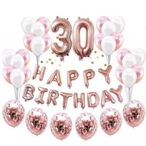Set Baloane HAPPY BIRTHDAY, 30 ani, Rose Gold