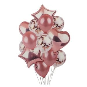 Set 14 baloane roz din folie lucioasa si latex cu confetti - PinkBaloon