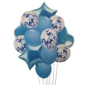 Set 14 baloane bleu din folie lucioasa si latex cu confetti - BlueBaloon