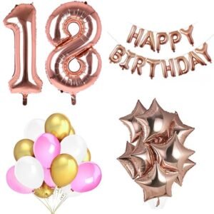 Set 35 baloane majorat, 18 ani, cifre, Glam Your Party, Rose Gold, 1 metru