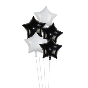 Set 5 baloane folie stea, It's Party Time, culoare alb / negru, 45 cm