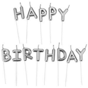 Set 13 lumanari pentru tort Happy Birthday, It's Party Time, culoare argintiu